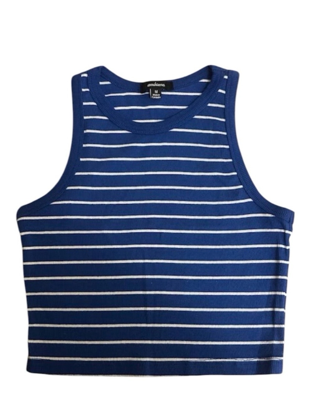 Ambiance Blue and White Striped Ribbed Crop Tank